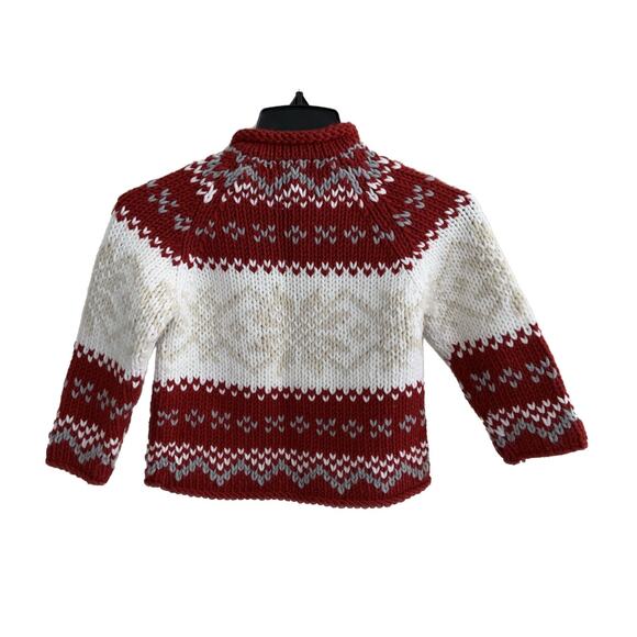 Gap Baby Nordic Sweater Red White Knitted Button Up Long Sleeve Size 4XL 4 Years - Picture 2 of 3